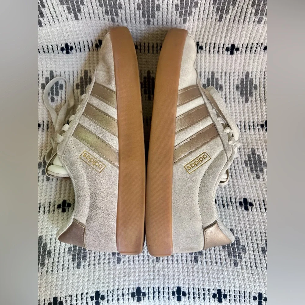 Adidas VL Court 3.0 Beige Suede x Gold Sneakers with Gum Sole, Size 9 - Picture 4 of 6